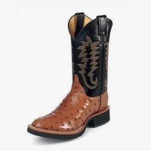 Rare Justin boots cowboy /western 9 round toe tekno crepe U.S.A. full quill